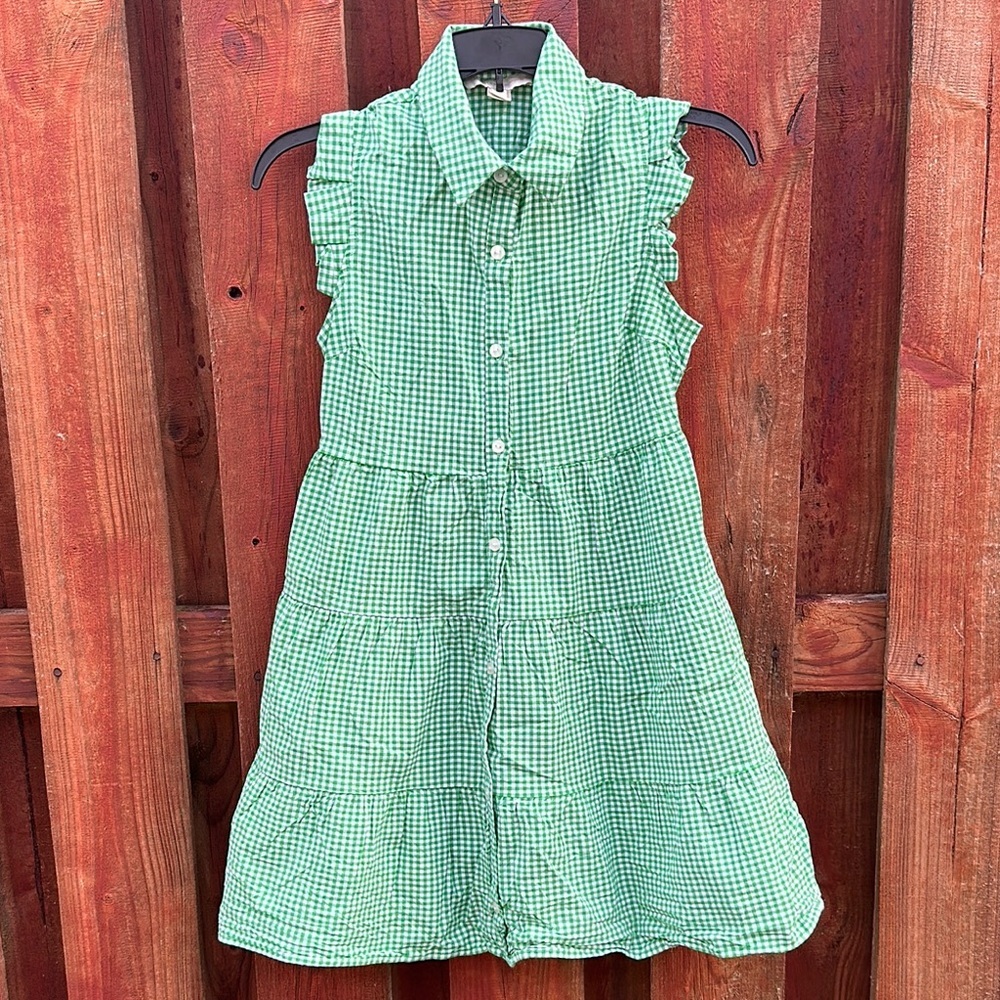 Monteau Girl Green Gingham Tiered Summer Dress — Kids Size Small S (7/8)